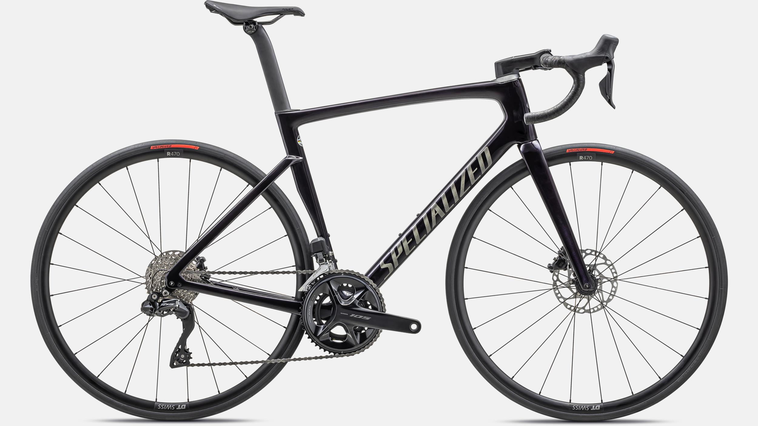 Paint for 2023 Specialized Tarmac SL7 Comp Shimano 105 Di2 - Gloss Metallic Midnight Shadow